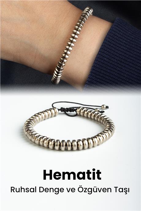 Hematit Doğal Taş Titanyum Rondela Kesim Tam Tur 6x3mm Makrome Bileklik