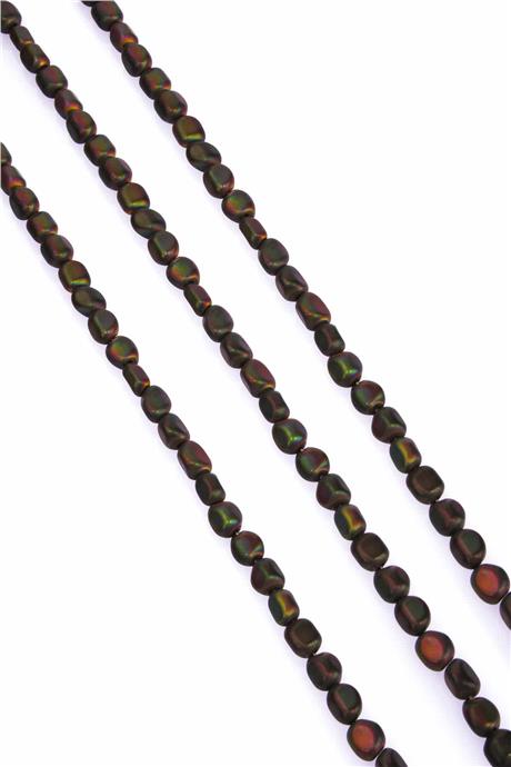 Hematit Taşı Tımbıl Kesim Mat Siyah Gökkuşağı 5x6mm Doğal Taş Dizi