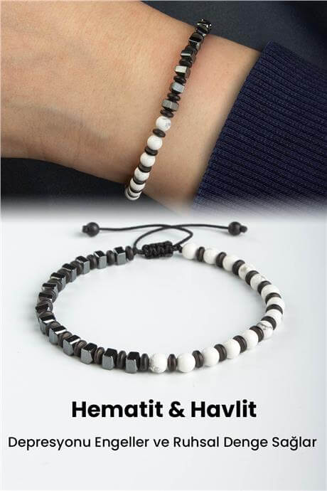 Havlit Doğal Taş Küre Kesim Rondela Hematit Ara Taşlı 6mm Makrome Bileklik