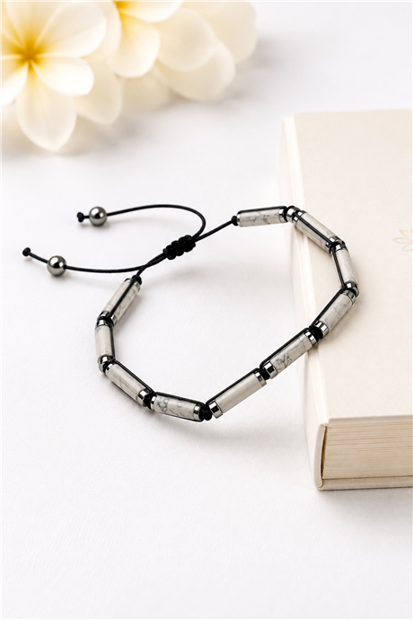 Hematit-Havlit Doğal Taş Silindir Kesim 4x13 mm Makrome Bileklik