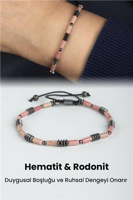 Rodonit-Hematit Doğal Taş Silindir Kesim 6x3mm Makrome Bileklik