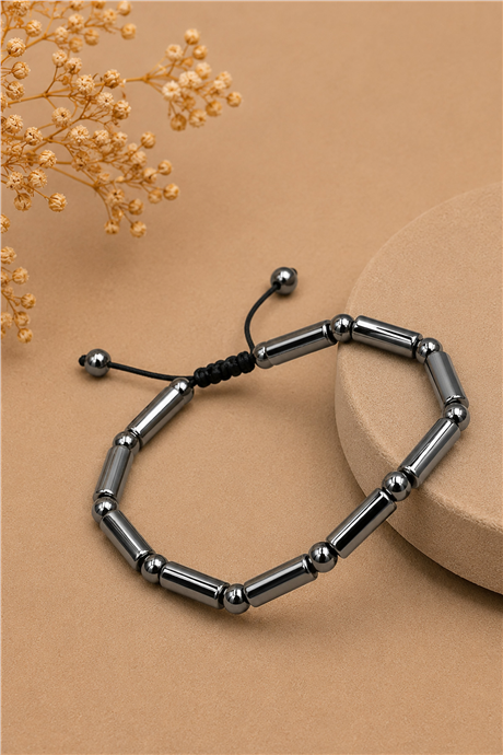 Hematit Silindir Kesim Gümüş 4x13 mm Makrome Bileklik