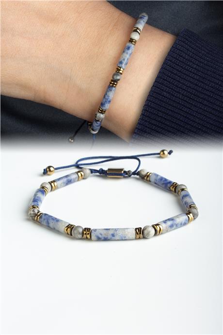 Sodalit Doğal Taş Silindir Kesim 4x13mm Küre Taşlı Makrome Bileklik