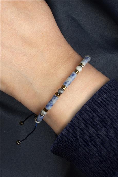 Sodalit Doğal Taş Silindir Kesim 4x13mm Küre Taşlı Makrome Bileklik
