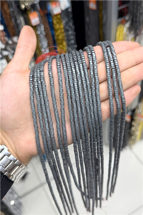 Hematite Stone 4x2mm Hexagonal-Cut Bead Strand