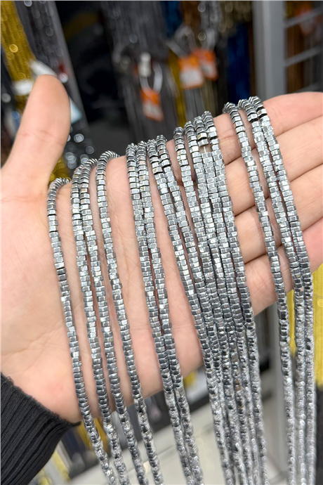 Hematite Stone 4x2mm Hexagonal-Cut Bead Strand