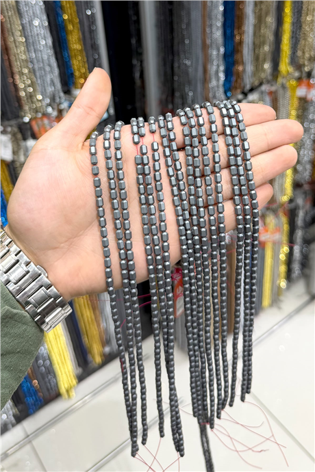 Hematit Taşı 4x6mm Altıgen Silindir Kesim Doğal Taş Diziler