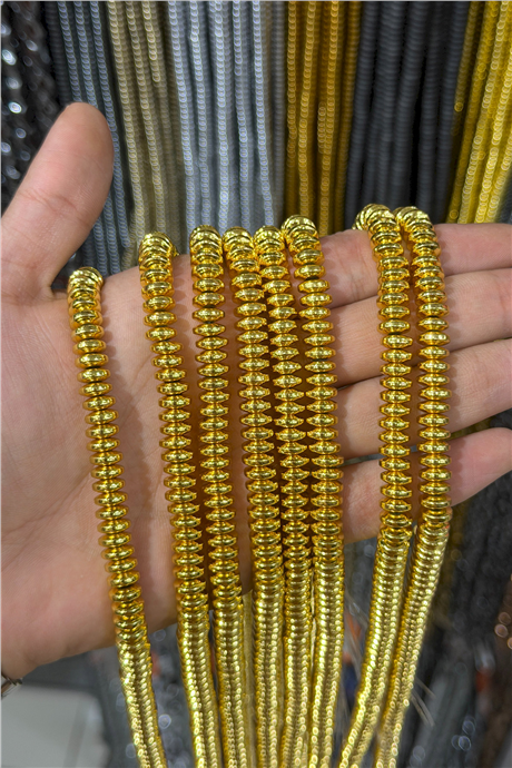 Hematit Taşı Daire Kesim Parlak Sarı 8x3mm Doğal Taş Dizi