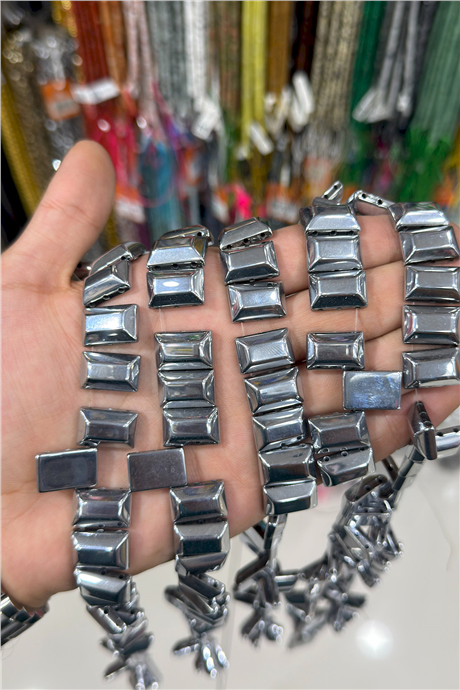 Hematit Taşı Dikdörtgen Kesim Parlak Füme 12x18mm Doğal Taş Dizi