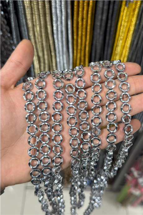 Hematit Taşı Parlak Dalgalı Daire Gümüş 10mm Doğal Taş Dizi