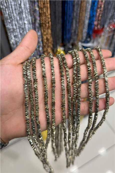 Hematit Taşı Rondela Kesim Parlak Antik Sarı 4x1mm Doğal Taş Dizi