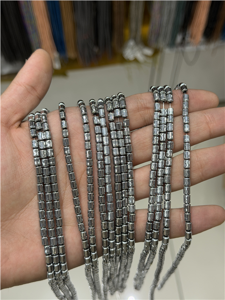 Hematit Taşı Silindir Kesim 4x5mm- Parlak Mavi Doğal Taş Dizi