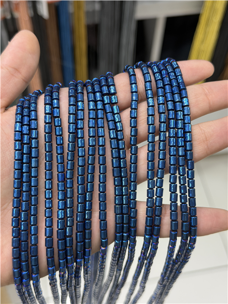 Hematit Taşı Silindir Kesim 4x5mm- Parlak Mavi Doğal Taş Dizi
