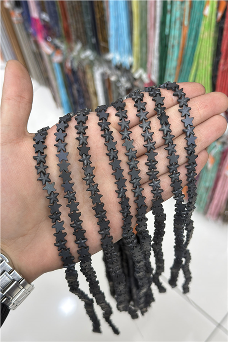 Hematit Taşı Yıldız Kesim Mat Siyah 8mm Doğal Taş Dizi