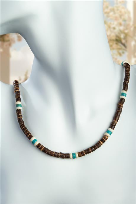 Hindistan Cevizi Ağacı - Turkuaz Doğal Taş Rondela Kesim Zincir Kapamalı Kolye