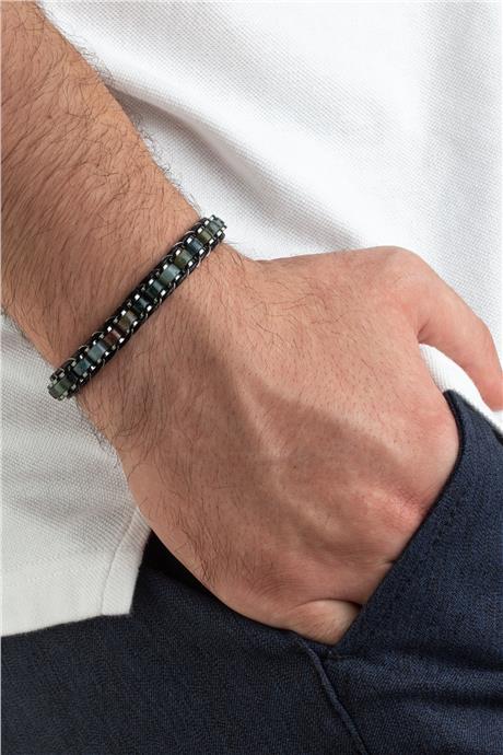 Hint Akik Doğal Taş Örme Erkek Bilekliği 6x3mm