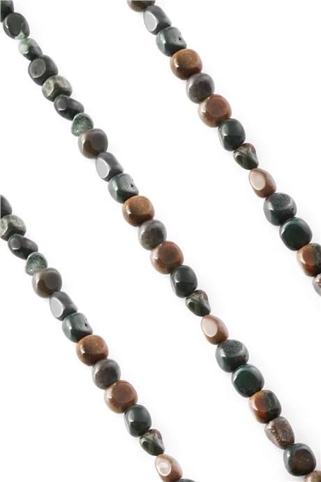 Indian Agate Natural Stone Shiny Tumbler Cut 7x10mm String Of Beads