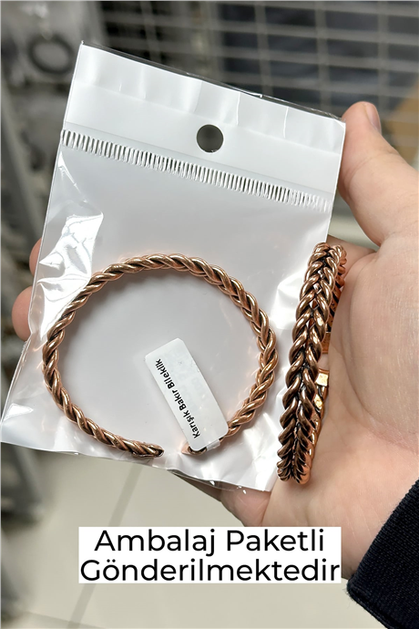 İnce Viking Örgü Ayarlanabilir Unisex Bakır Bileklik