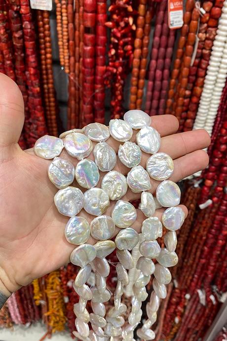 İnci Doğal Taş Amorf Yassı Daire Kesim 20mm Dizi