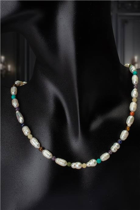 İnci Doğal Taş Arpa Kesim Çakra Taşlı Kolye