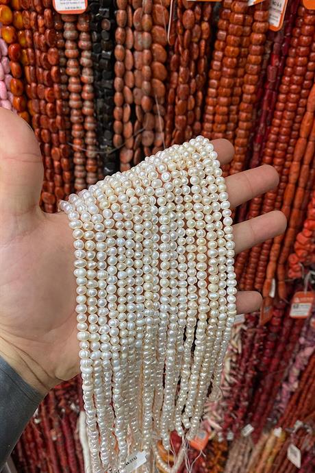 İnci Doğal Taş Beyaz Küre Kesim 5mm Dizi