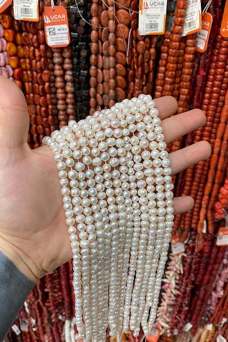 İnci Doğal Taş Beyaz Küre Kesim 7mm Dizi