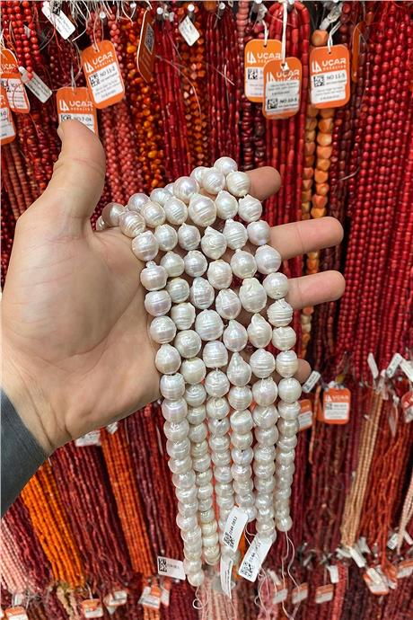 İnci Doğal Taş Biçimsiz Küre 12mm Dizi