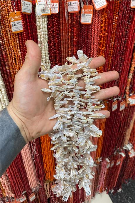 İnci Doğal Taş Cips Kesim 30x4mm Dizi