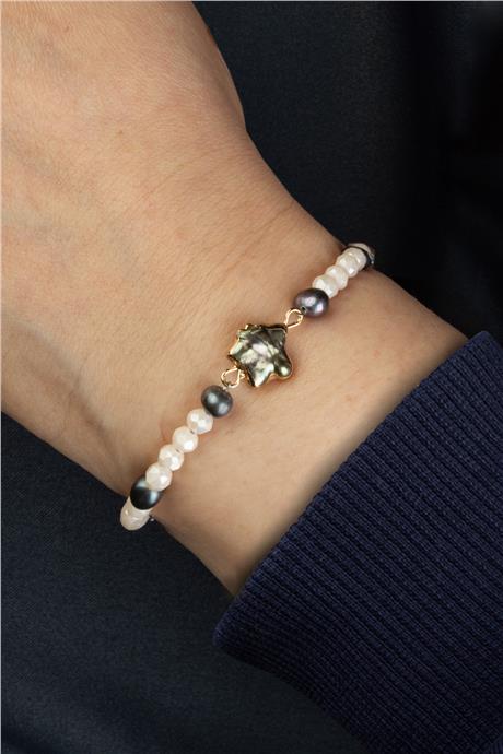 İnci Doğal Taş Kristal Boncuk Zincir Kapamalı Bileklik