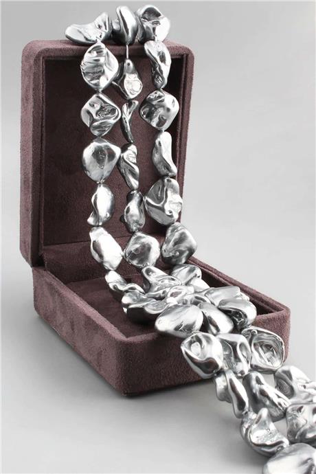 İnci Doğal Taş Parlak Antrasit Gri Amorf Kesim 14x18mm Dizi [AB+]