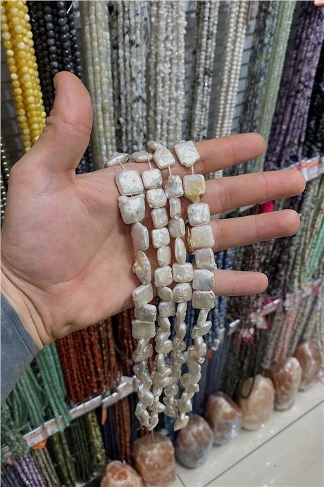 İnci Doğal Taş Yassı Kare Kesim 12x12mm Dizi