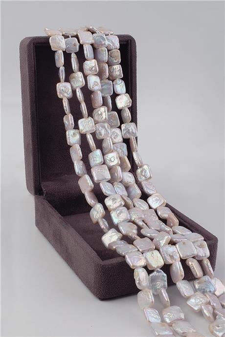 İnci Doğal Taş Parlak Beyaz Yassı Kare Kesim 12x14mm Dizi