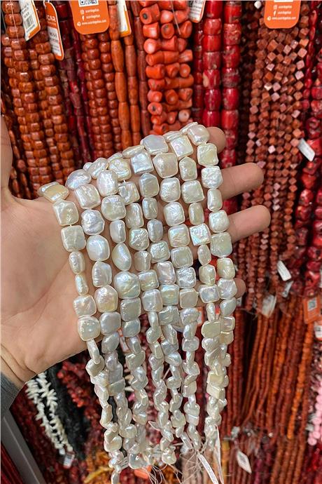İnci Doğal Taş Yassı Kare Kesim 12x14mm Dizi