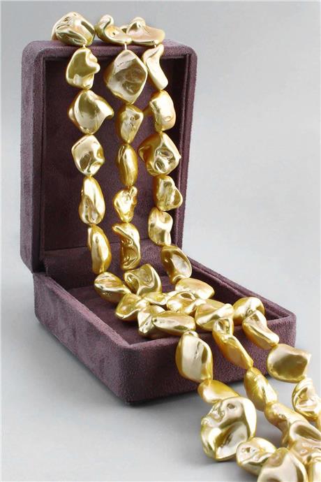 İnci Doğal Taş Parlak Gold Amorf Kesim 18x25mm Dizi [AB+]