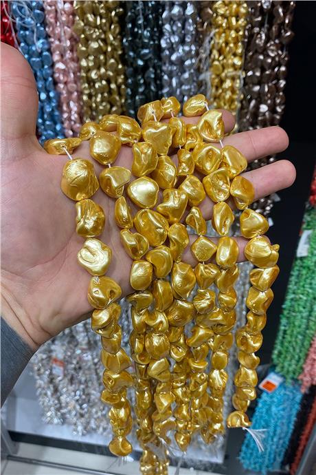 İnci Doğal Taş Parlak Gold Amorf Kesim 18x25mm Dizi [AB+]