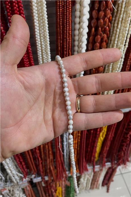 İnci Doğal Taş Parlak Gri 5x6mm Dizi [AB]