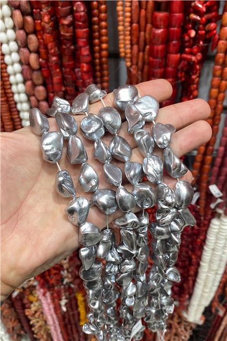 İnci Doğal Taş Parlak Koyu Gri Amorf Kesim 14x18mm Dizi [AB+]