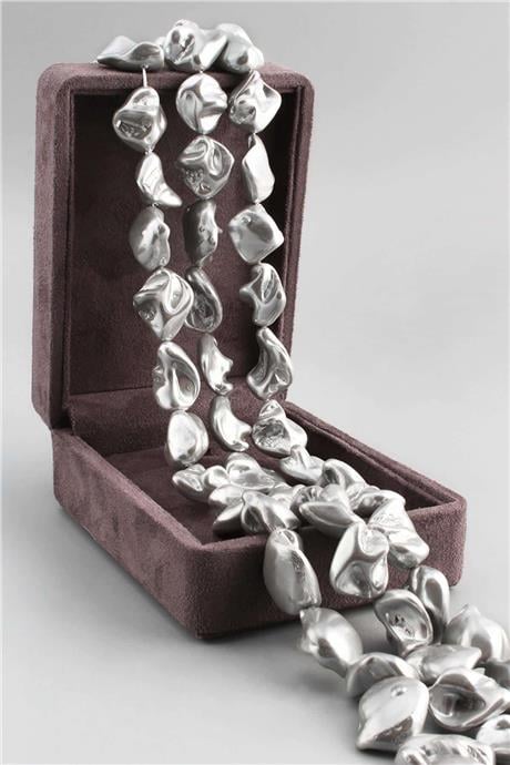 İnci Doğal Taş Parlak Koyu Gri Amorf Kesim 14x18mm Dizi [AB+]