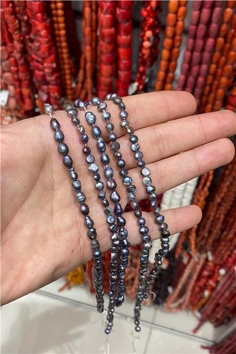 İnci Doğal Taş Parlak Lacivert 4x5mm Dizi [AB]