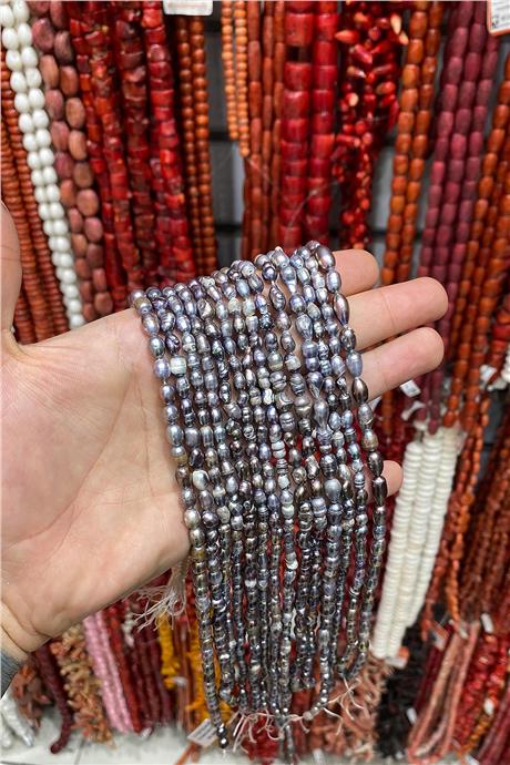 İnci Küre Kesim Parlak Lacivert 5x6mm Doğal Taş Dizi [AB]