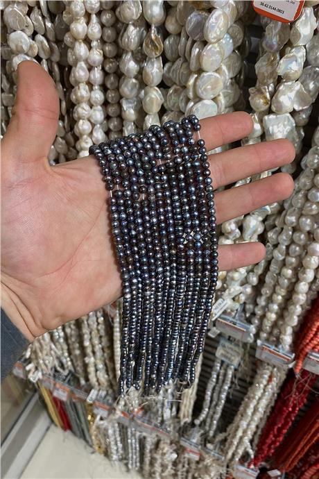 İnci Doğal Taş Parlak Lacivert Küre Kesim 5x4mm Dizi [AB]