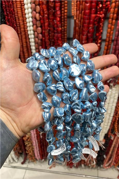 İnci Doğal Taş Parlak Mavi Amorf Kesim 18x25mm Dizi [AB+]