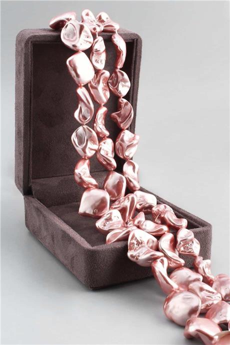 İnci Doğal Taş Parlak Pembe Amorf Kesim 18x25mm Dizi [AB+]