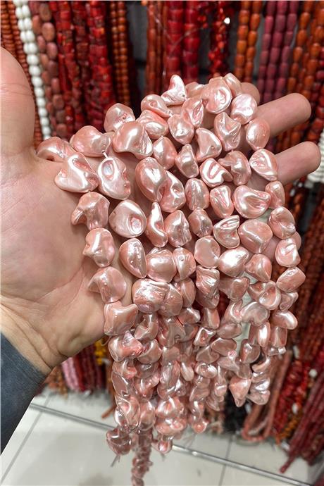 İnci Doğal Taş Parlak Pembe Amorf Kesim 18x25mm Dizi [AB+]