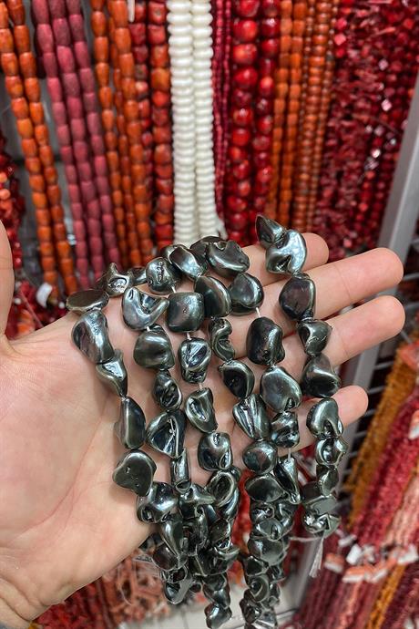 İnci Doğal Taş Parlak Siyah Amorf Kesim 14x18mm Dizi [AB+]