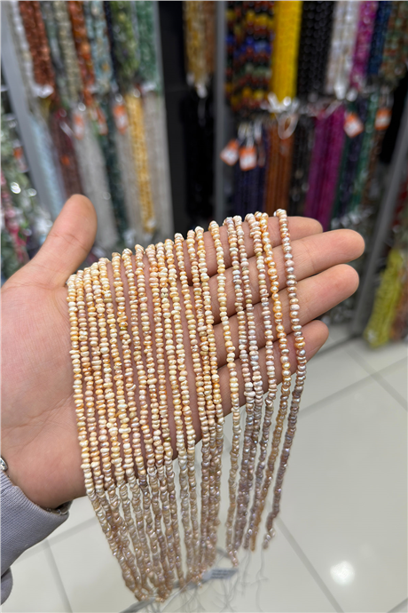 İnci Doğal Taş Pembe Rondela Kesim 3x2mm Dizi