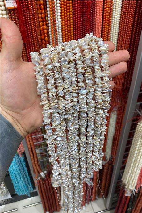 İnci Doğal Taş Şekilsiz Rondela Kesim 10x3mm Dizi