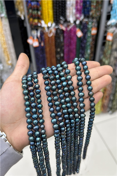 İnci Doğal Taş Siyah Küre Kesim 8mm Dizi