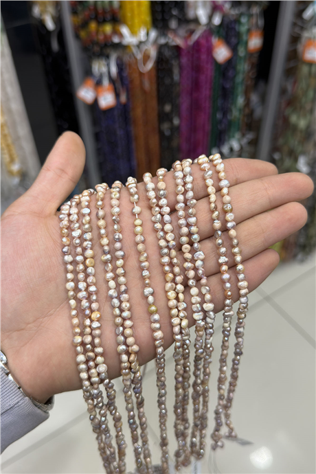 İnci Doğal Taş Somon Renk Arpa Kesim 4x5mm Dizi
