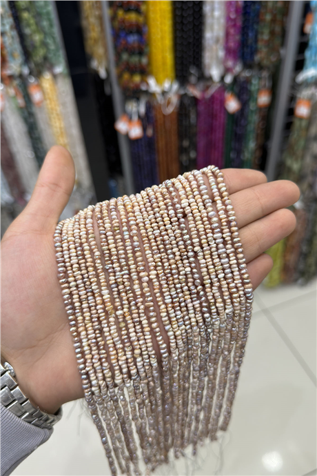 İnci Doğal Taş Somon Renk Rondela Kesim 4x2mm Dizi